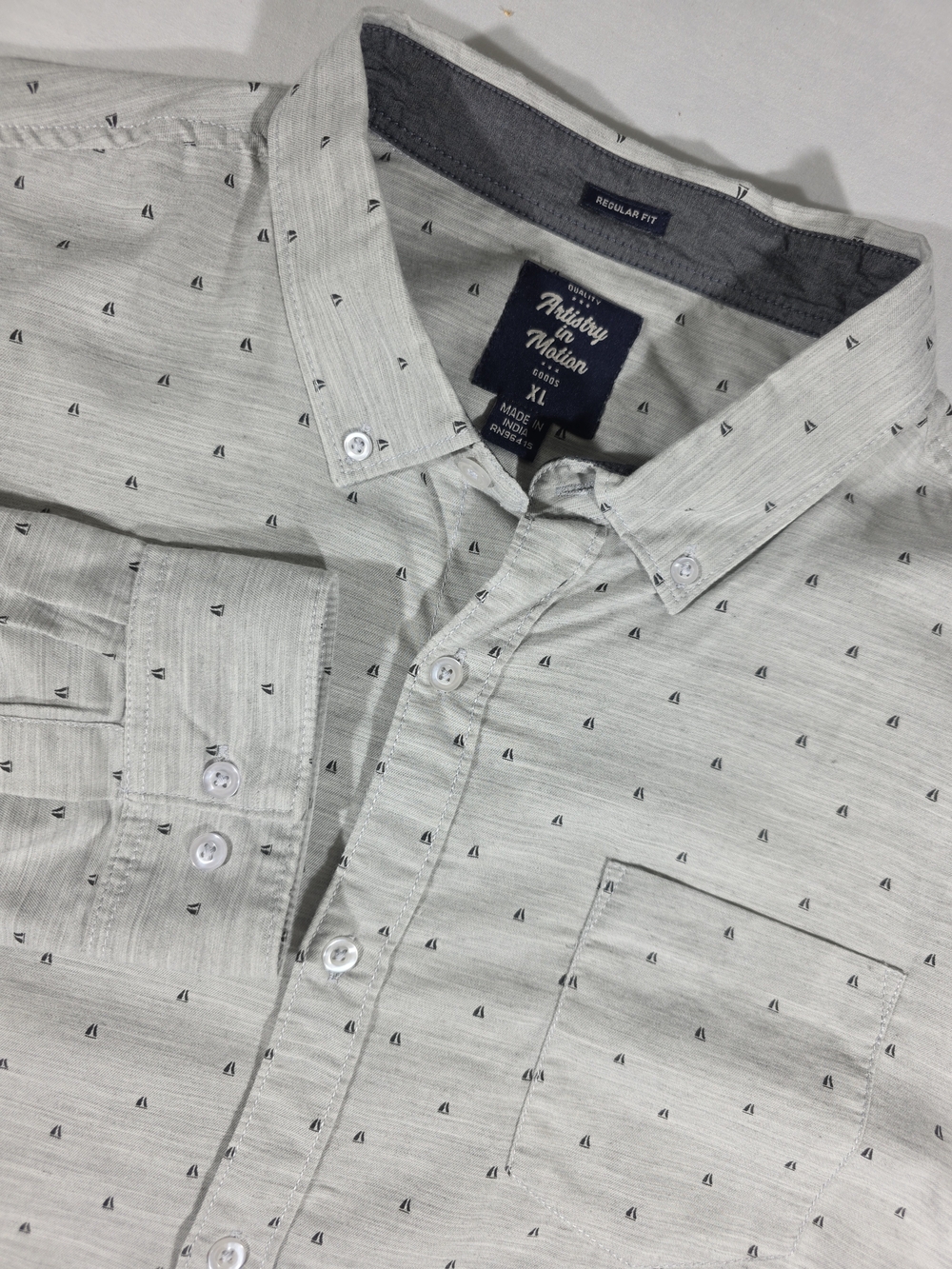 Artistry In Motion Light Gray Micro-Print Sailboats Button-Down Shirt - Men's XL